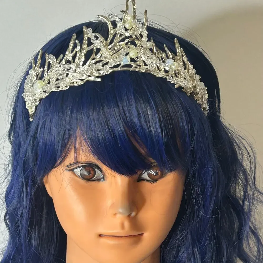 Gold Tone Pink Rhinestone Tiara Floral Princess Crown Bridal Prom Costume